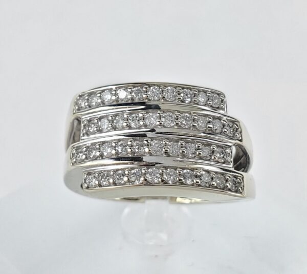 14k White Gold Pave Diamond Crossover Style Band Ring 5'' - Image 4