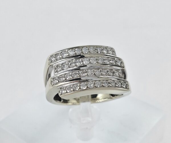 14k White Gold Pave Diamond Crossover Style Band Ring 5'' - Image 5
