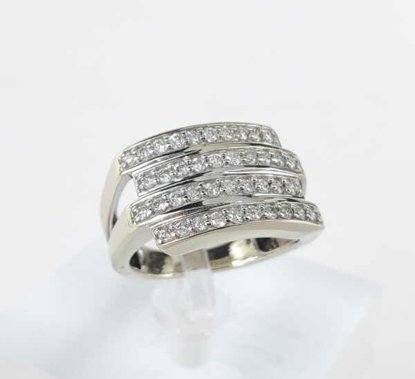 14k White Gold Pave Diamond Crossover Style Band Ring 5'' - Image 6