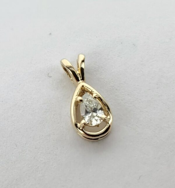 14k Yellow Gold .10c Natural Pear Shape Diamond Solitaire Drop Pendant 3/8' - Image 4