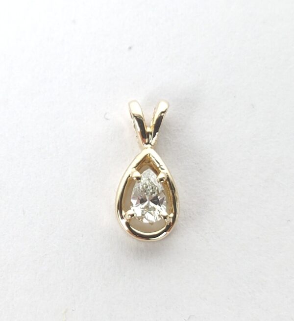 14k Yellow Gold .10c Natural Pear Shape Diamond Solitaire Drop Pendant 3/8'