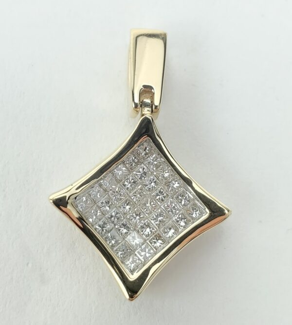 14k Yellow Gold 1.25ct Natural Mystery Invisible Set Princess Diamond Pendant - Image 3