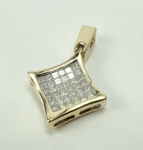 14k Yellow Gold 1.25ct Natural Mystery Invisible Set Princess Diamond Pendant