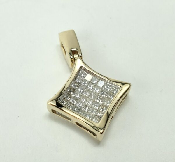 14k Yellow Gold 1.25ct Natural Mystery Invisible Set Princess Diamond Pendant - Image 4