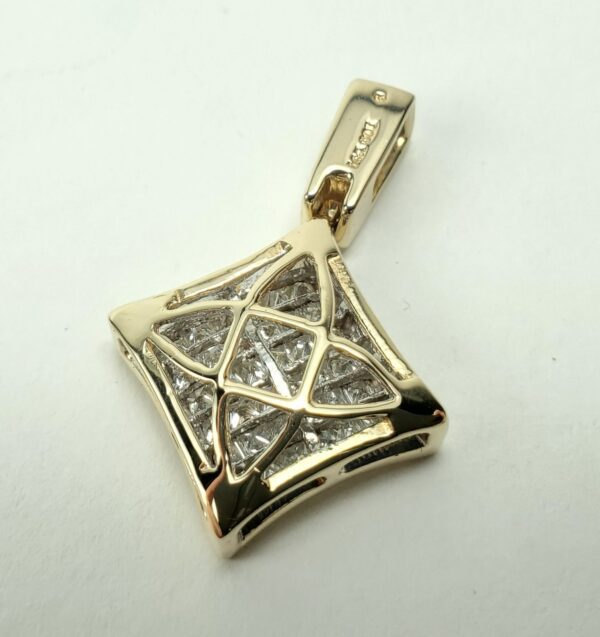 14k Yellow Gold 1.25ct Natural Mystery Invisible Set Princess Diamond Pendant - Image 5