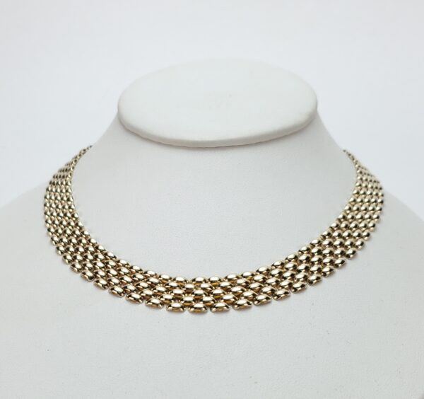 14k Yellow Gold 12mm Wide 5-Row Panther Mesh Choker Wide Link Necklace 15 7/8'' - Image 4
