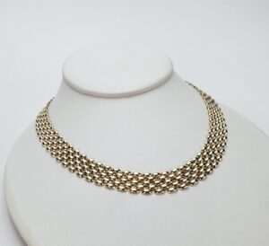 14k Yellow Gold 12mm Wide 5-Row Panther Mesh Choker Wide Link Necklace 15 7/8''
