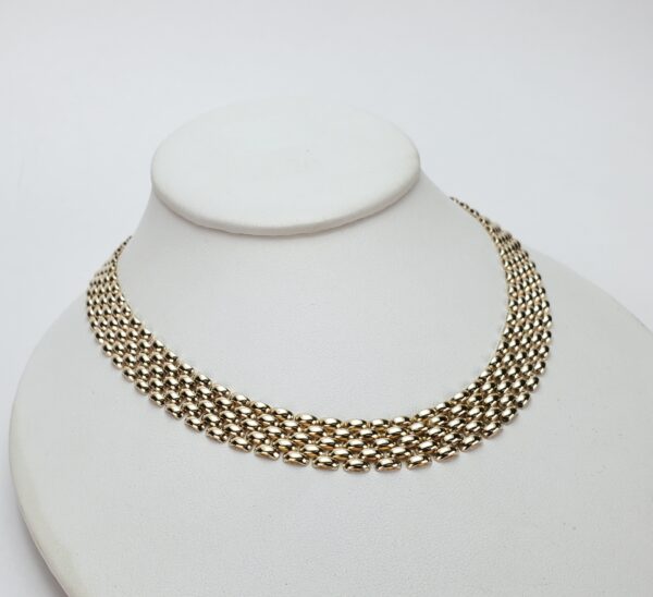 14k Yellow Gold 12mm Wide 5-Row Panther Mesh Choker Wide Link Necklace 15 7/8''