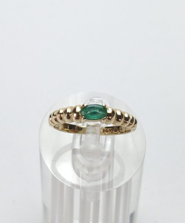 14k Yellow Gold .20ct Natural Emerald Solitaire Shrimp Bubble Band Ring 5.75'' - Image 3