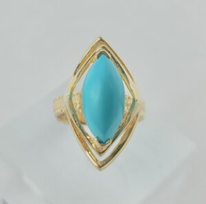 14k Yellow Gold 2.75ctw Marquise Cut Cabochon Turquoise Cocktail Solitaire Ring