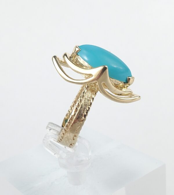 14k Yellow Gold 2.75ctw Marquise Cut Cabochon Turquoise Cocktail Solitaire Ring - Image 6
