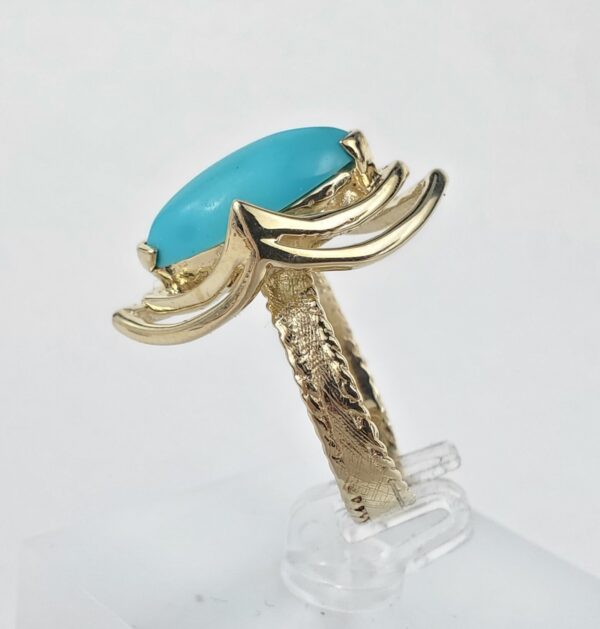 14k Yellow Gold 2.75ctw Marquise Cut Cabochon Turquoise Cocktail Solitaire Ring - Image 7