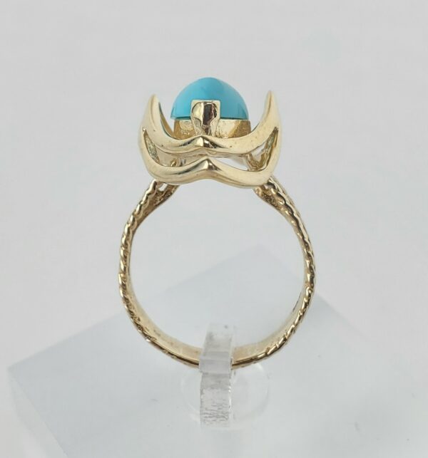 14k Yellow Gold 2.75ctw Marquise Cut Cabochon Turquoise Cocktail Solitaire Ring - Image 8