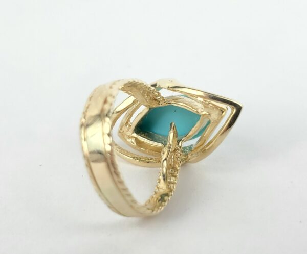 14k Yellow Gold 2.75ctw Marquise Cut Cabochon Turquoise Cocktail Solitaire Ring - Image 9