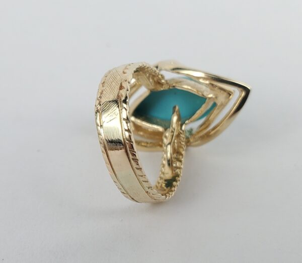 14k Yellow Gold 2.75ctw Marquise Cut Cabochon Turquoise Cocktail Solitaire Ring - Image 10