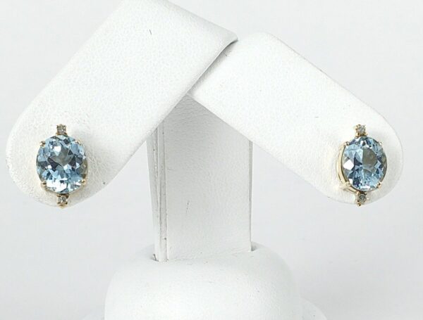 14k Yellow Gold 4ctw Oval Cut Aquamarine Diamond Stud Earrings 1/2'' - Image 3