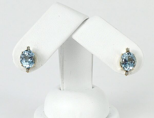 14k Yellow Gold 4ctw Oval Cut Aquamarine Diamond Stud Earrings 1/2'' - Image 4
