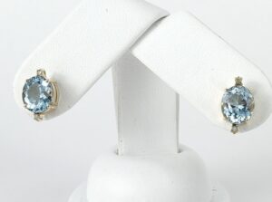 14k Yellow Gold 4ctw Oval Cut Aquamarine Diamond Stud Earrings 1/2''