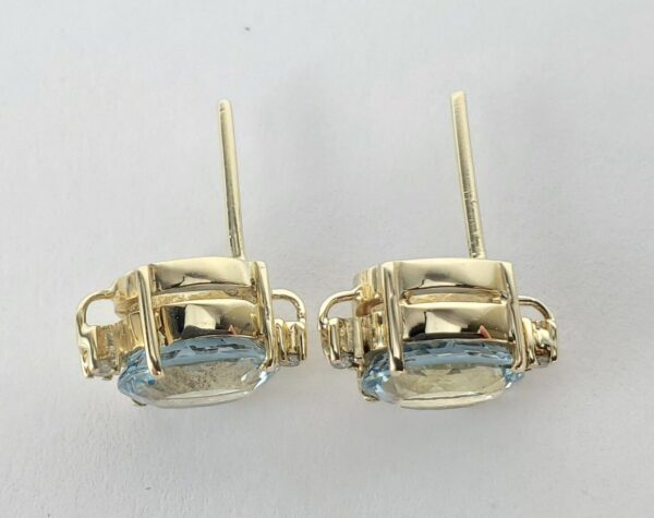 14k Yellow Gold 4ctw Oval Cut Aquamarine Diamond Stud Earrings 1/2'' - Image 6
