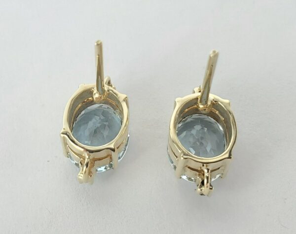 14k Yellow Gold 4ctw Oval Cut Aquamarine Diamond Stud Earrings 1/2'' - Image 7