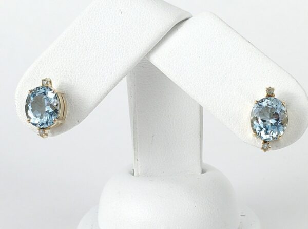 14k Yellow Gold 4ctw Oval Cut Aquamarine Diamond Stud Earrings 1/2''