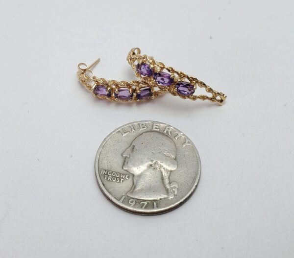 14k Yellow Gold Amethyst Twisted Rope Half Huggie Style Stud Earrings 1 1/8'' - Image 11