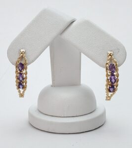 14k Yellow Gold Amethyst Twisted Rope Half Huggie Style Stud Earrings 1 1/8''