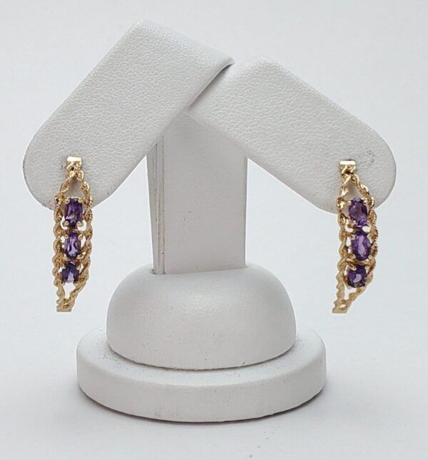 14k Yellow Gold Amethyst Twisted Rope Half Huggie Style Stud Earrings 1 1/8'' - Image 4
