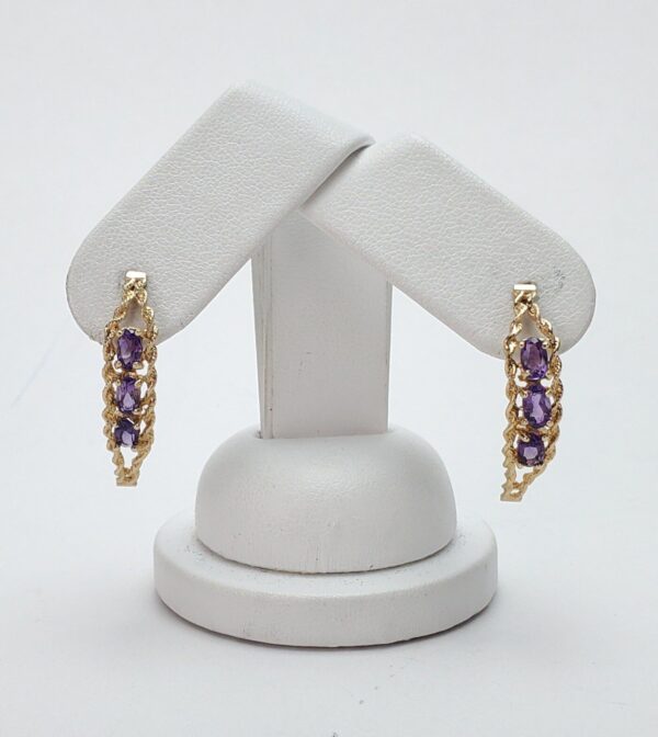 14k Yellow Gold Amethyst Twisted Rope Half Huggie Style Stud Earrings 1 1/8'' - Image 6