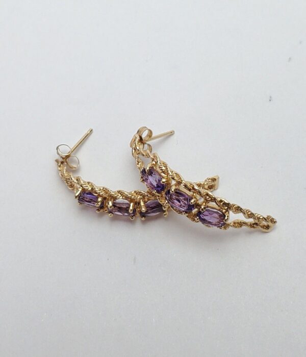 14k Yellow Gold Amethyst Twisted Rope Half Huggie Style Stud Earrings 1 1/8'' - Image 9