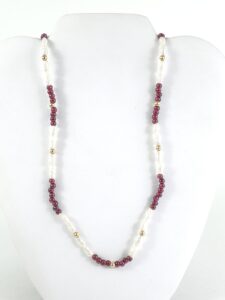 14k Yellow Gold Baroque Pearl Garnet Bead Necklace Plated Clasp 26 7/8''