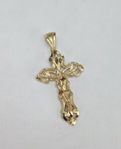 14k Yellow Gold Christian Catholic Open Work Crucifix Cross Drop Pendant 1 1/2''