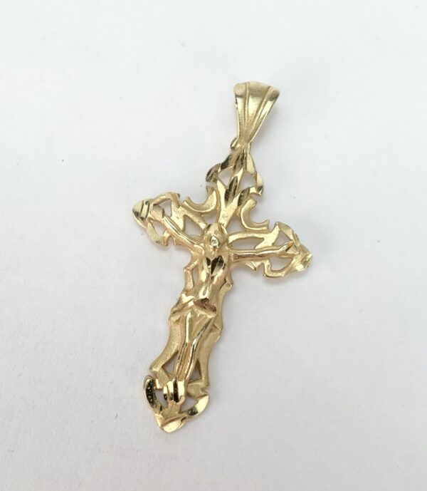 14k Yellow Gold Christian Catholic Open Work Crucifix Cross Drop Pendant 1 1/2'' - Image 4