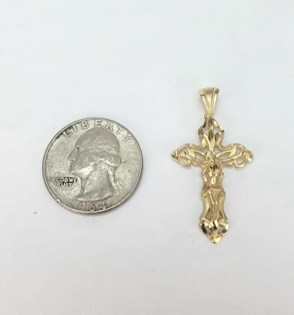 14k Yellow Gold Christian Catholic Open Work Crucifix Cross Drop Pendant 1 1/2'' - Image 5