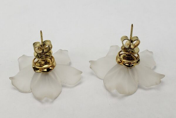 14k Yellow Gold Frosted Glass Diamond Ruby Blue Sapphire Emerald Flower Earrings - Image 11