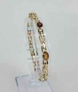 14k Yellow Gold Multi-Colored Stone Gemstone Panthere Link Bracelet 7 3/4''