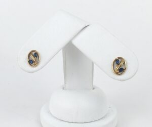 14k Yellow Gold Natural Blue Sapphire Floral Leaf Oval Shape Stud Earrings