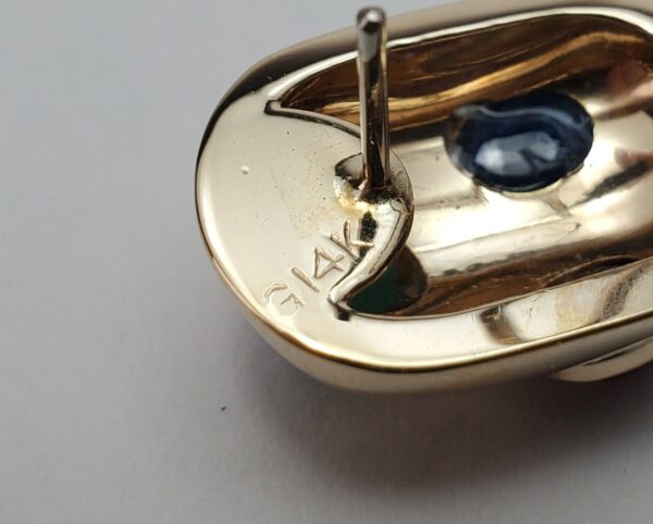 14k Yellow Gold Natural Oval Cabochon Emerald Ruby Blue Sapphire Omega Earrings - Image 8