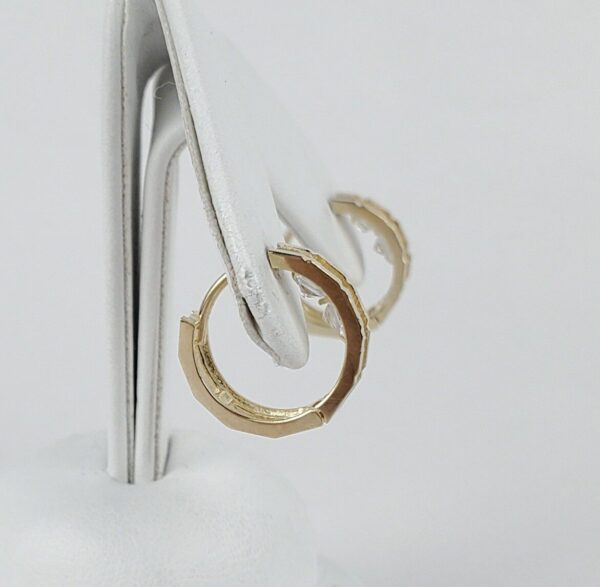 14k Yellow Gold Textured Cubic Zirconia CZ Huggie Hoop Style Earrings 5/8'' - Image 5