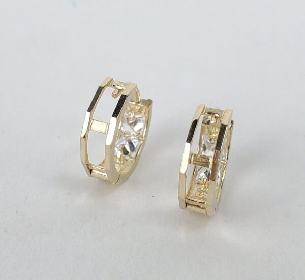 14k Yellow Gold Textured Cubic Zirconia CZ Huggie Hoop Style Earrings 5/8'' - Image 7