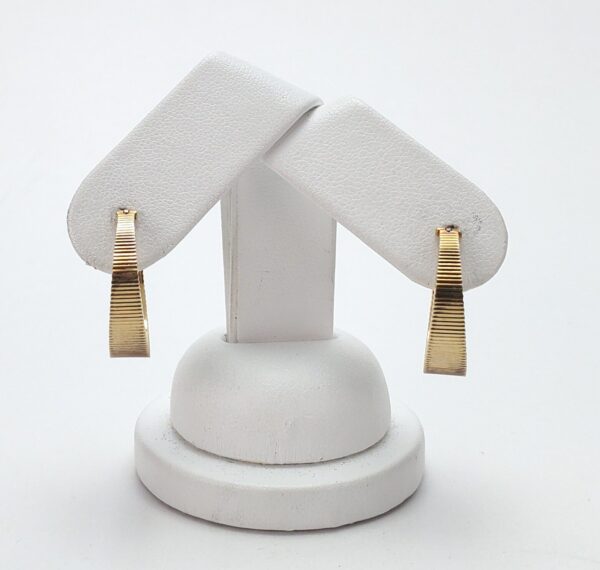 14k Yellow Gold Vintage Ribbed Coin Edge Tappered Dangling Hoop Earrings 7/8'' - Image 3