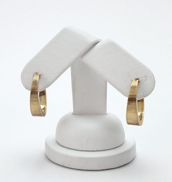 14k Yellow Gold Vintage Ribbed Coin Edge Tappered Dangling Hoop Earrings 7/8'' - Image 4