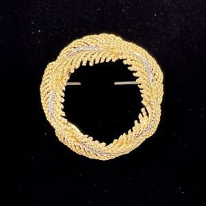 18k Italian Multi-Tone Gold Vintage Circular Round Leaf Diamond Broach Pin 1 ...
