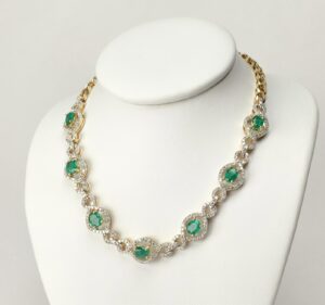 18k Multi-Tone Gold 3.00ctw Natural Emerald Diamond Choker Style Necklace 16''