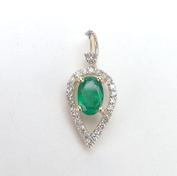 18k Multi-Tone Gold Natural Emerald Pave Halo Diamond Slider Pendant 3/4'' - Image 3