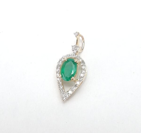 18k Multi-Tone Gold Natural Emerald Pave Halo Diamond Slider Pendant 3/4'' - Image 4