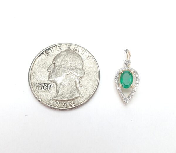 18k Multi-Tone Gold Natural Emerald Pave Halo Diamond Slider Pendant 3/4'' - Image 6