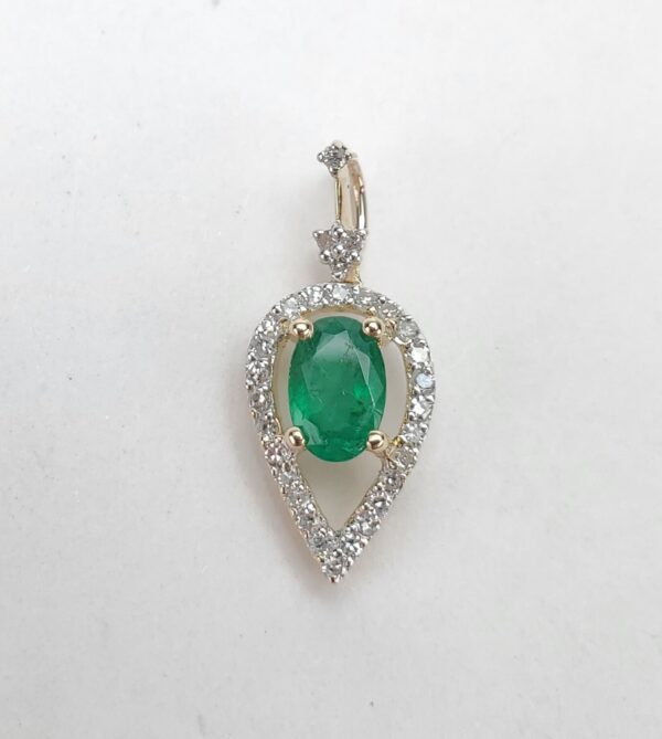 18k Multi-Tone Gold Natural Emerald Pave Halo Diamond Slider Pendant 3/4''