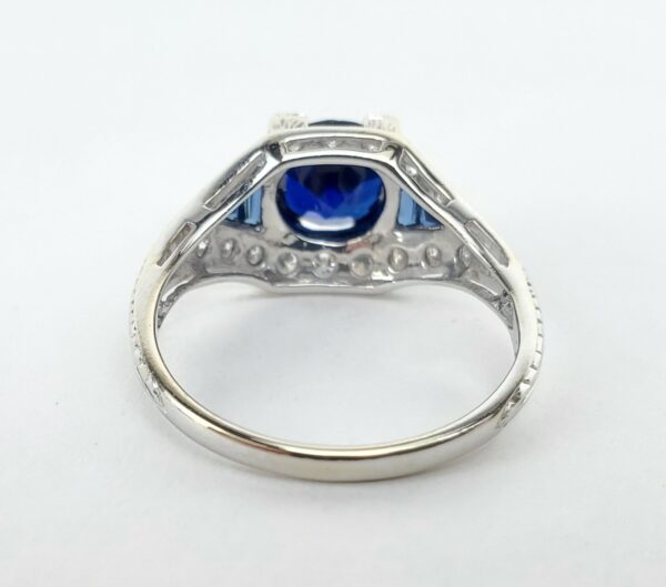 18k White Gold Diamond Lab Grown Blue Sapphire Deco Style Band Ring 6.5'' - Image 10