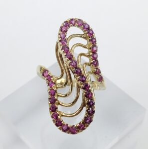 18k Yellow Gold .75ctw Natural Ruby Pink Sapphire Swirl Modern Unique Ring